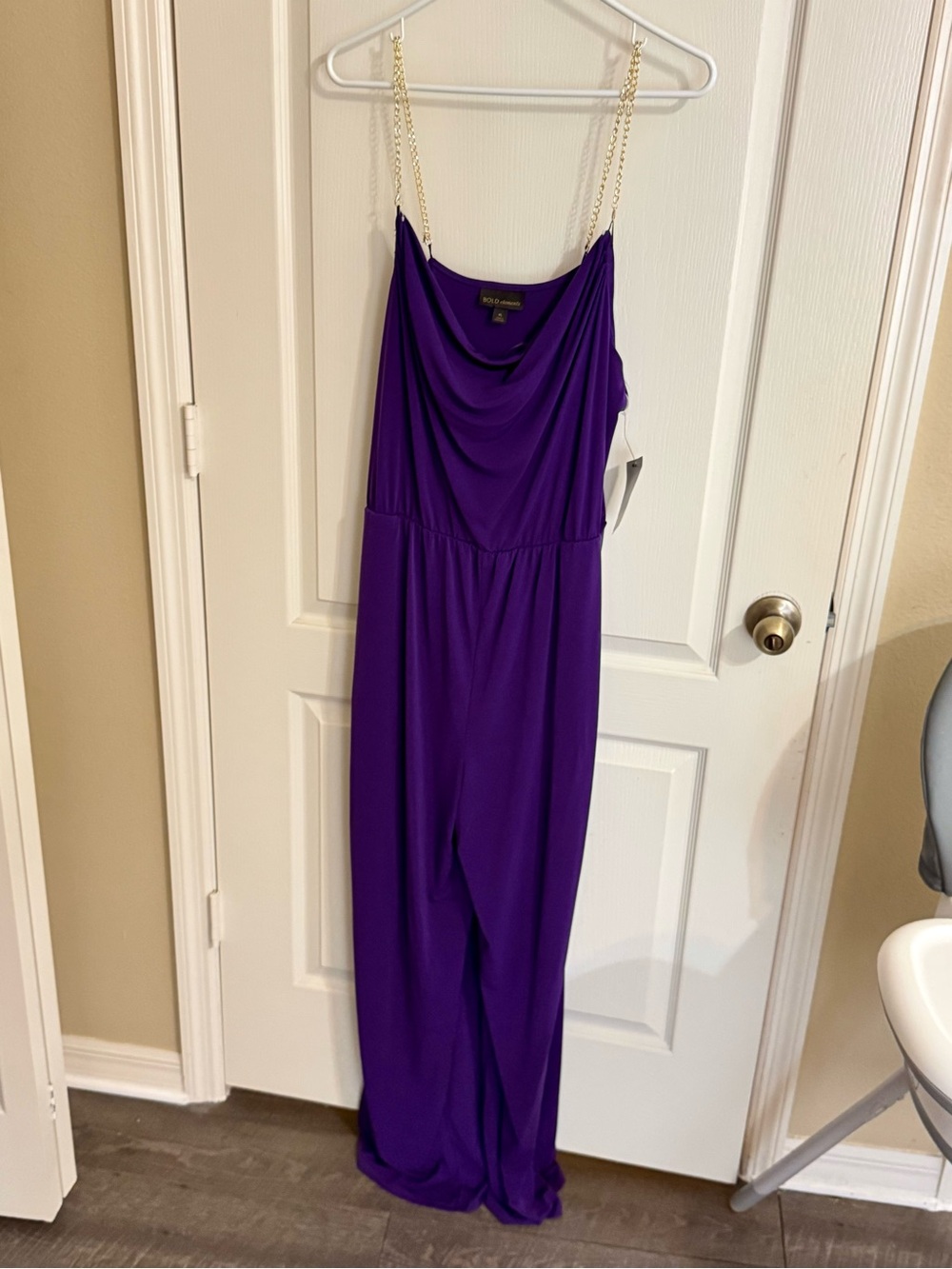 Purple Draped Jumpsuit with Chain Straps